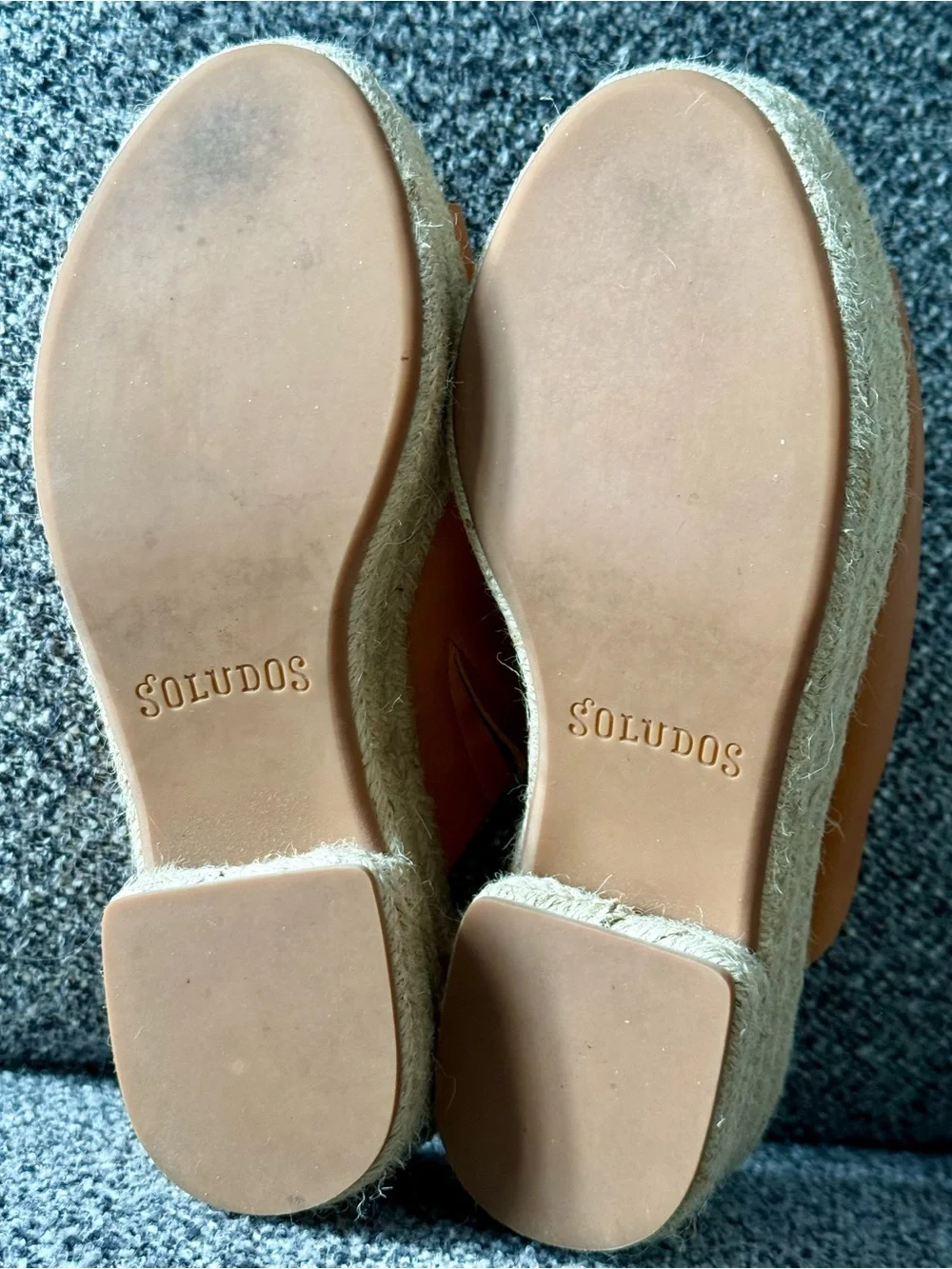 Soludos Tan Leather Espadrille Slide Mules